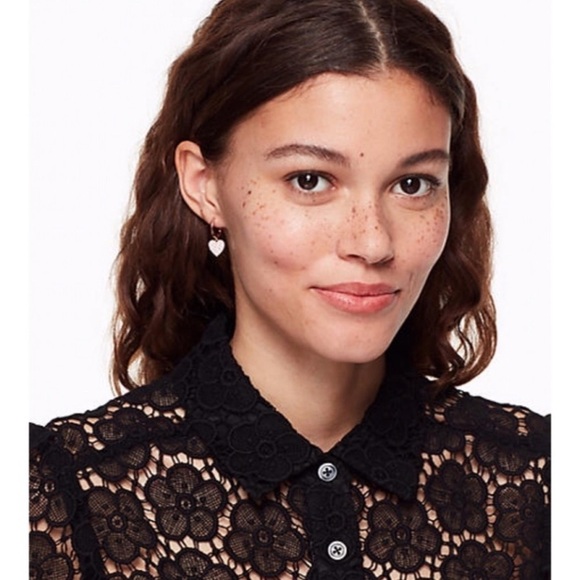 KATE SPADE • Yours Truly Heart Drop Huggies Hoop Earrings - Picture 2 of 3